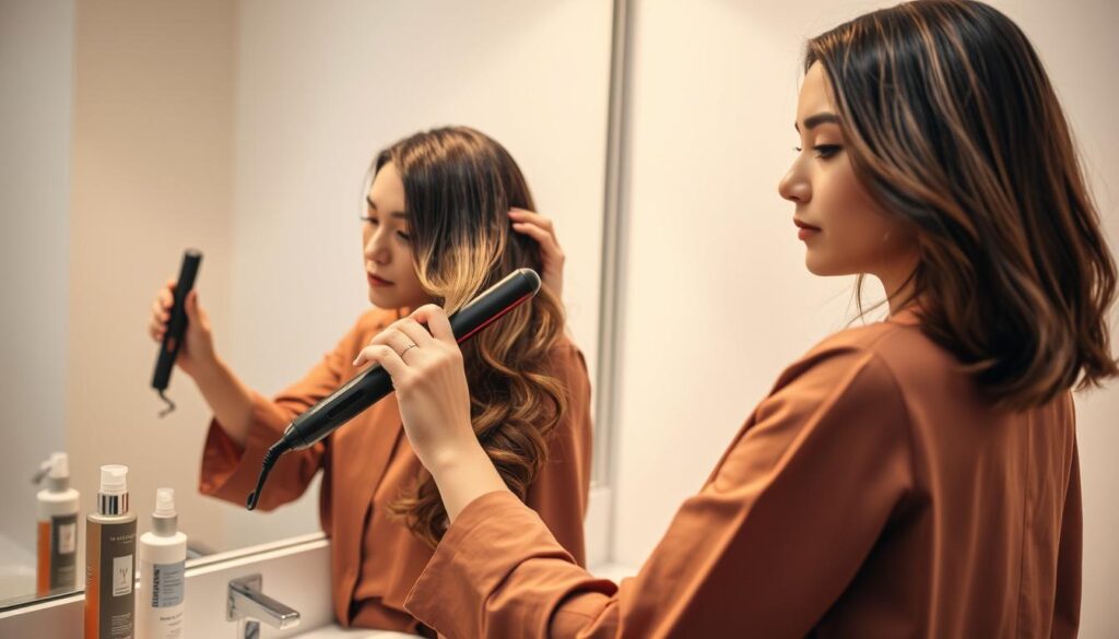 Preparing hair for a hair straightener Preparing hair for a hair straightener